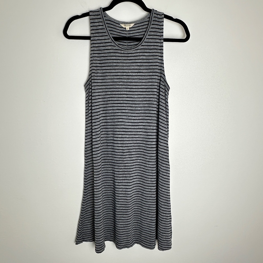 Madewell Women's Highpoint Tank Dress Gray Black Stripes Super Soft Jersey